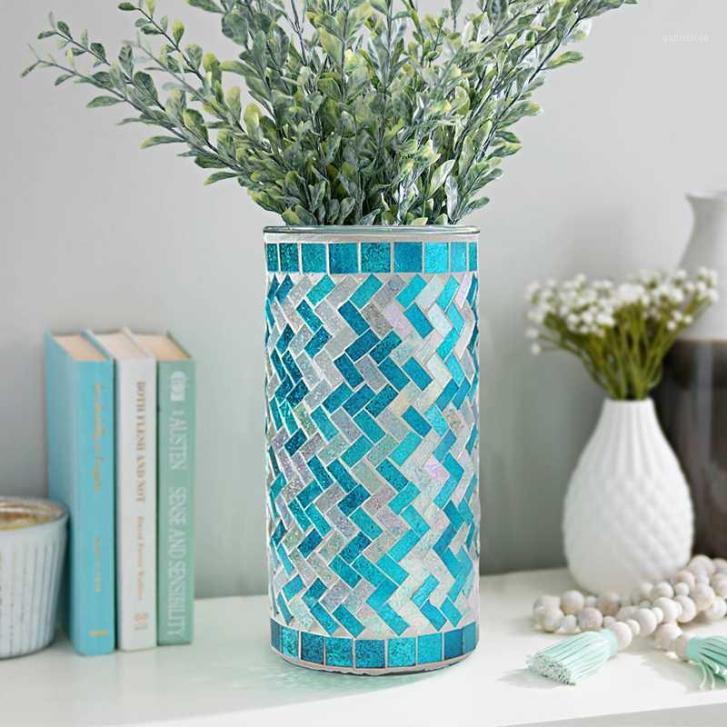 Mediterranean blue shell mosaic tile flower vase tabletop vase mother of pearl1
