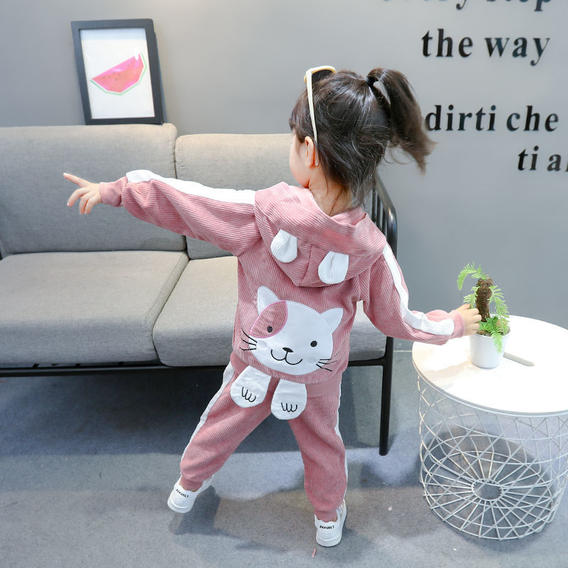 Girls Clothes Set toddler Girls clothing Suit top+Pants 2 Pcs Spring cat Children's Set Teen Girls Clothes Suit 2 3 4 6 Years Y1107