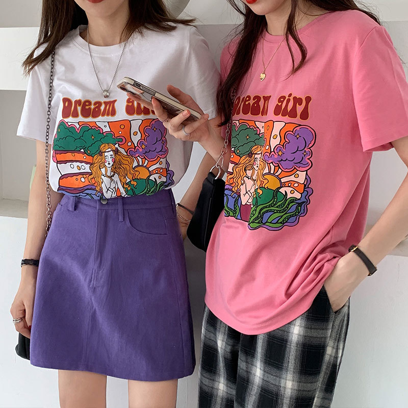 2021 New 2-color summer Korean cartoon style print short sleeve women loose tops of t-femme shirt (x1407) 61VX, White
2021 New 2-color summer Korean cartoon style print short sleeve women loose tops of t-femme shirt (x1407) 61VX, White