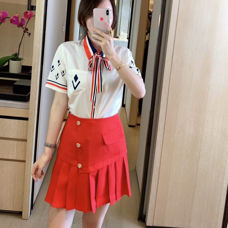 New Female Manga Short Bow Button Up Tops and High Waist Plied Mini Skirt of the Vintage Two Sets Press Pr7y, Multiple
New Female Manga Short Bow Button Up Tops and High Waist Plied Mini Skirt of the Vintage Two Sets Press Pr7y, Multiple