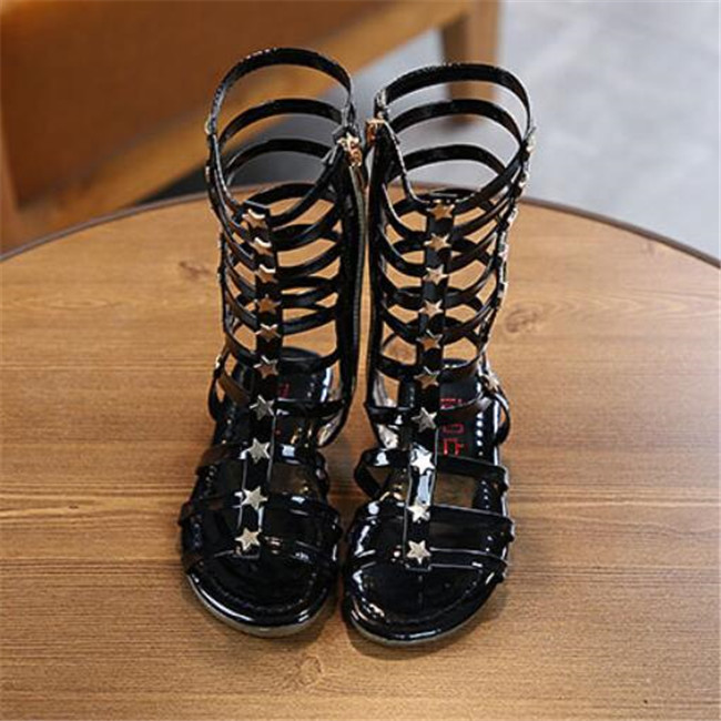 2022 New Girls Sandals Summer Kids Shoes Boots Star Gladiator Sandal Flat Heels Girls Princess Beach Shoe