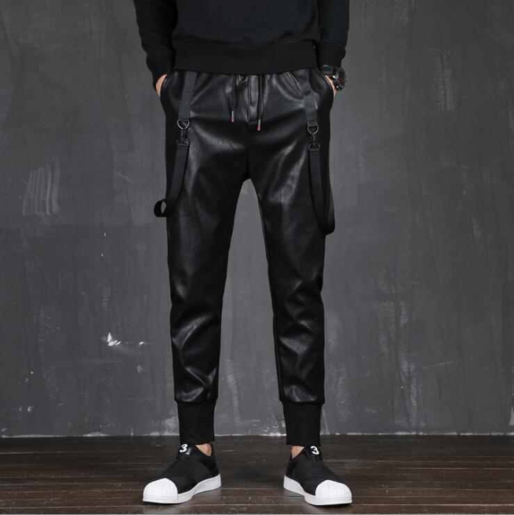 Men's Pants Leather Autumn And Winter Thick Loose Harlan Pencil Men Slim Korean Motorcycle Tight Elastic Waist Trousers