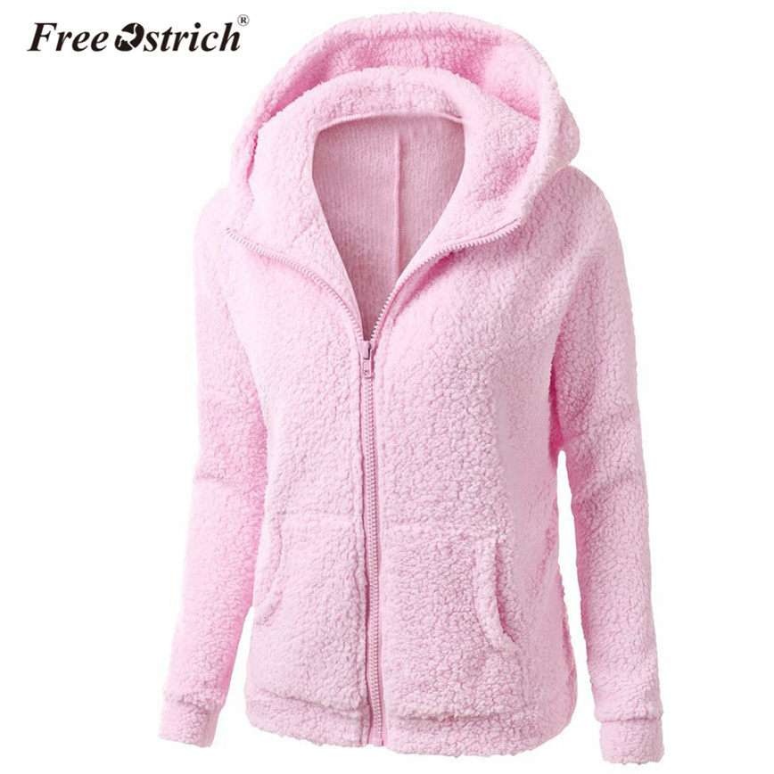 Free Ostrich Winter Warm Fleece Fur Coat Women Long Sleeve Slim Hooded Outerwear Coat Pockets Zipper Plus Size Overcoat T200319
