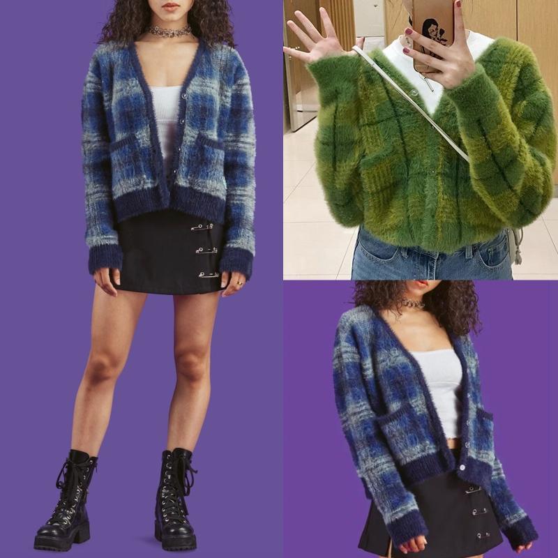 Women Autumn Long Sleeve Knitted Cardigan V-Neck Button Down Loose Sweater Coat Thicken Fuzzy Plush Vintage Plaid Printed M7DD, Green
Women Autumn Long Sleeve Knitted Cardigan V-Neck Button Down Loose Sweater Coat Thicken Fuzzy Plush Vintage Plaid Printed M7DD, Green