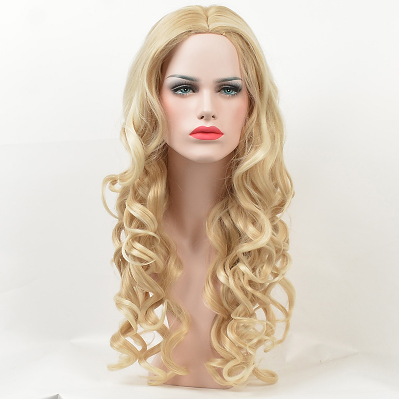 Long Wavy Blond Hair Cosplay Wig Party Halloween Heat Resistant Fashion Women Synthetic Free Wig