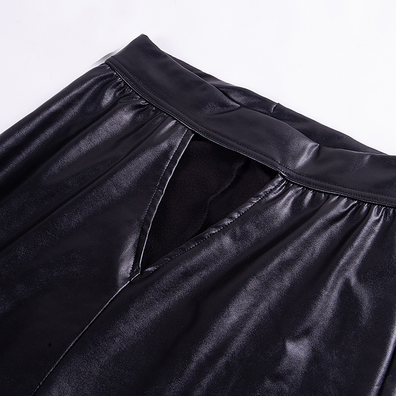 Dark Goth Black Woman PU Long Pants 2020 Lady Hollow Out Cool High Waist Tight Punk Trousers Lady Gothic Winter Autumn Hole Pant T200422