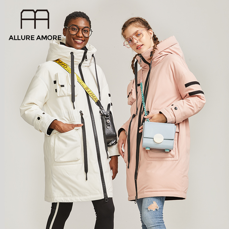 Allure Amore Hooded Ladies Puffer Cotton Coat Long Parka long White Duck women Down Jacket Warm Work Clothes Oversize Large Size 201023