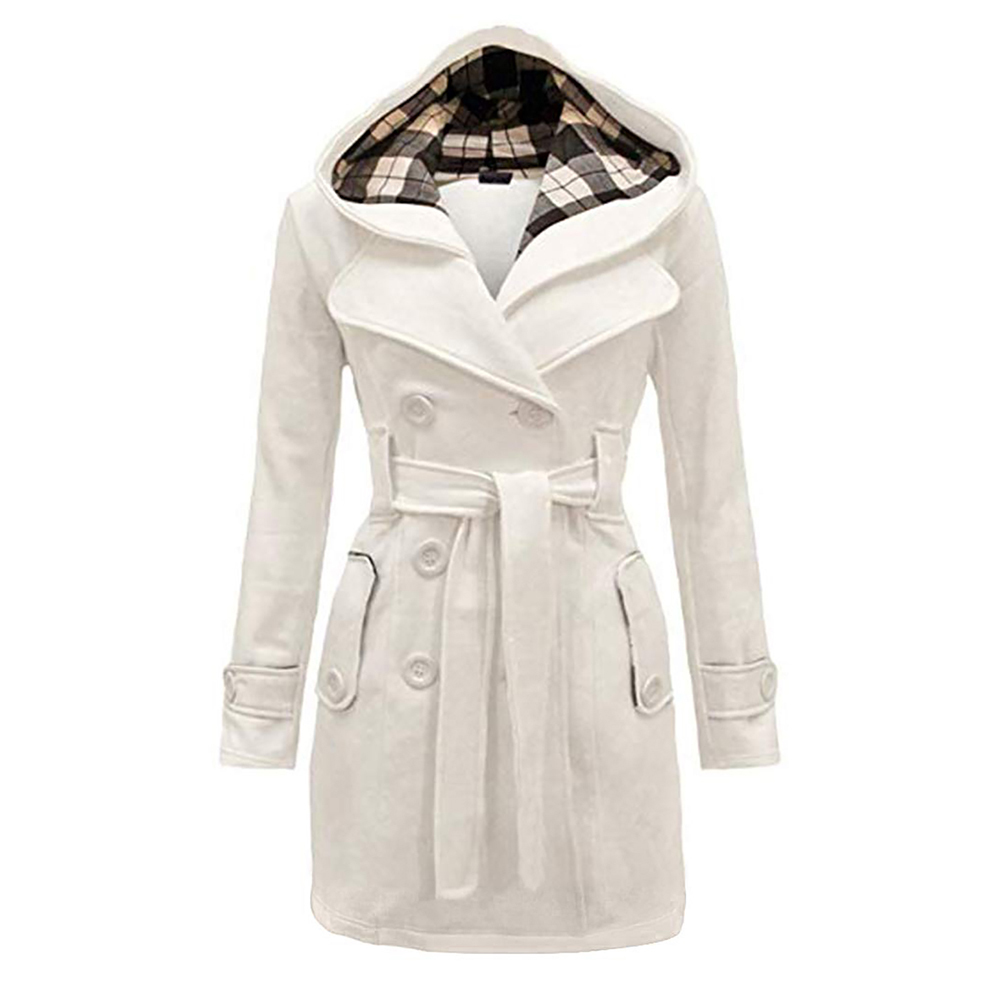 2021 Women's Winter Double Breasted Warm Mid-length Windbreaker with Belt Fashion Solid Color Clothing Elegant Windbreaker 201222