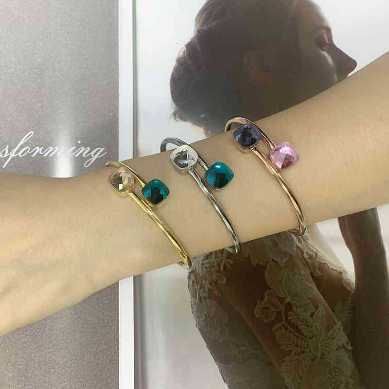 Jsbao Arrivals Double Glass Stone Stainless Steel Fashion Bangle Women Orange & Sky Blue Color Bracelet for Jewelry