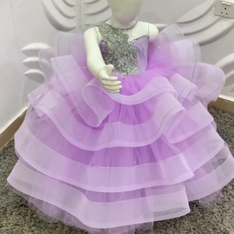 Lilac Beads Crystals 2020 Flower Girl Dresses Little Girl Wedding Dresses Cheap Communion Pageant Dresses Gowns