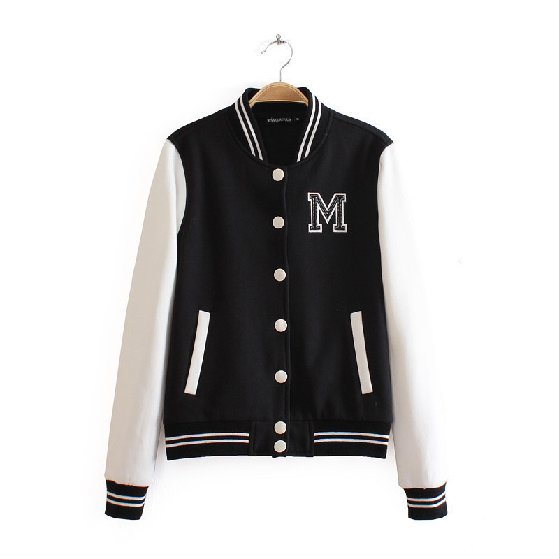 M classical bomber ladies jacket women coat female autumn casual cardigan team patchwork Baseball o-neck tops bolero 201126