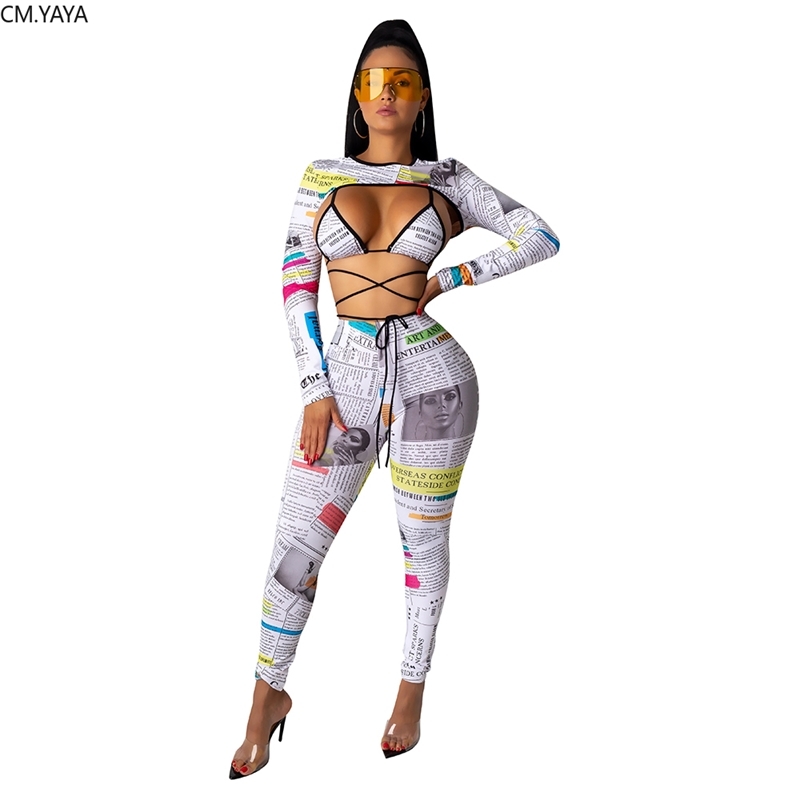 GL Winter Women's set tracksuit Full sleeve Newspaper Print Bra top Pant suit Sportwear Sexy night club 3 piece set Outfits 1197 201028, White
GL Winter Women's set tracksuit Full sleeve Newspaper Print Bra top Pant suit Sportwear Sexy night club 3 piece set Outfits 1197 201028, White