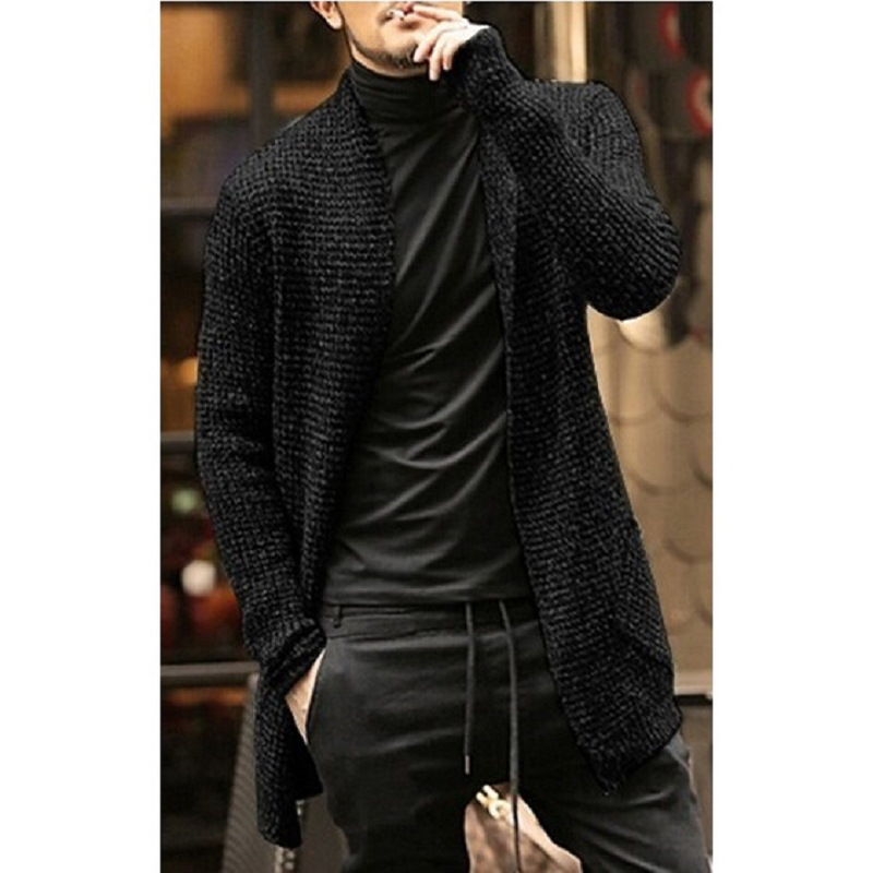 Knitted Cardigan Sweater Men Autumn Mens Long Sweater Jacket Casual Slim Fit Trench Knitwear Sweaters Streetwear Tops Gray 201124