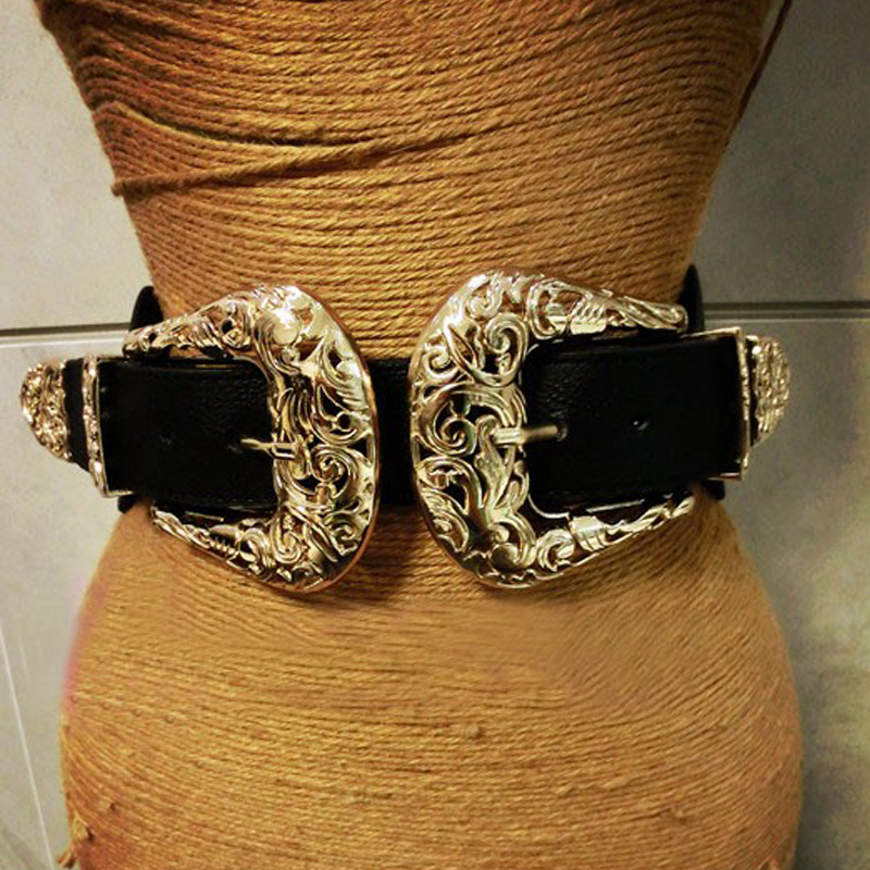 New Fashion Female Vintage Strap Metal Pin Buckle Leather Belts For Women elastic sexy gold hollow out wide waist belts LJ201103