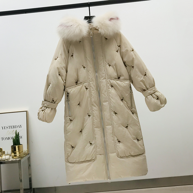 Women's Winter Jacket X-long Animal Print Hooded Woman Parkas Loose Plus Size With Fur Collar Casual Thick Coat Ladies Outwear 201019