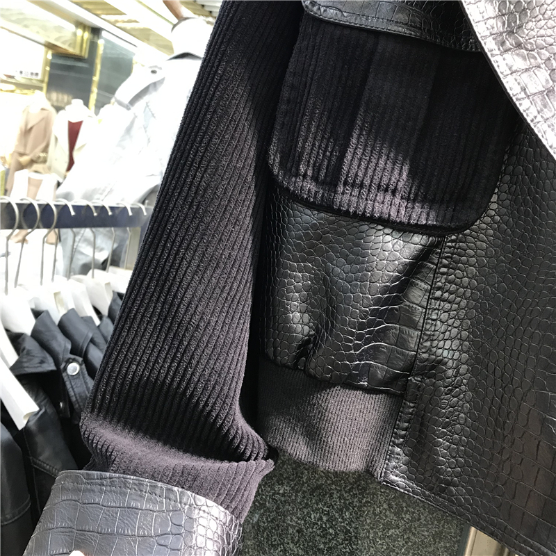 Cotton Pit stripes Stitching Faux PU leather jacket Women Autumn Short Plus size motorcycle Biker leather coat Female Streetwear 201020