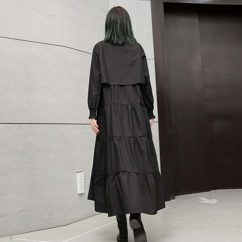 CHICEVER Autumn Black Dress For Women Loose Big Size Elastic Collar Long Sleeve Women's Dresses Female Clothes Fashion New T200320