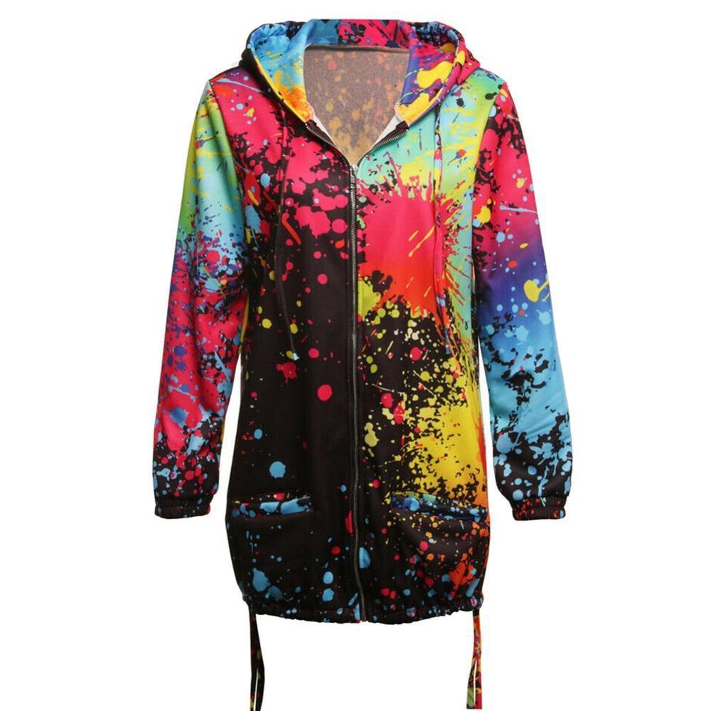 Women Rainbow Graffiti Style Jacket Coat Printing Long Sleeve Breathable Autumn Jackets Ladies Coats DO99 T200111