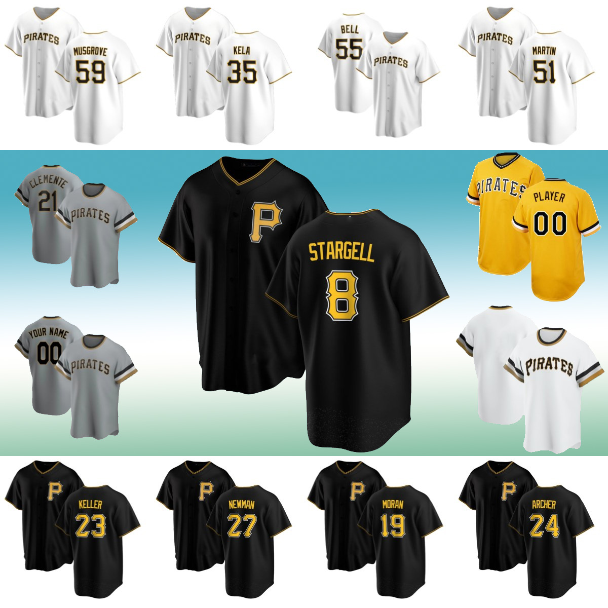 Custom Roberto Clemente 55 JOSH BELL 8 Willie Stargell Starling Marte Francisco Cervelli CHRIS ARCHER Adam Frazier Men Baseball Jerseys, Blue;black
Custom Roberto Clemente 55 JOSH BELL 8 Willie Stargell Starling Marte Francisco Cervelli CHRIS ARCHER Adam Frazier Men Baseball Jerseys, Blue;black