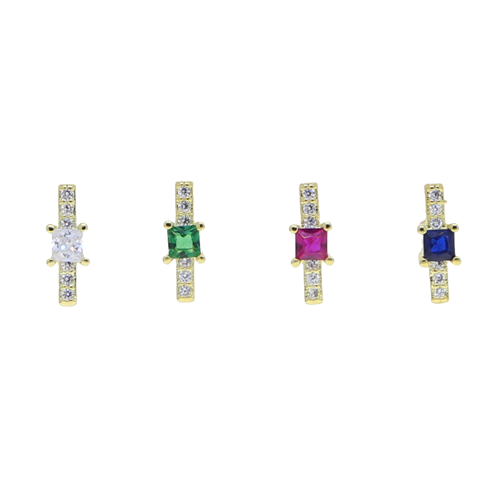 geometric gold plated 925 sterling silver women girl multi piercing jewelry colorful cz bar stud earring valenlines day gift