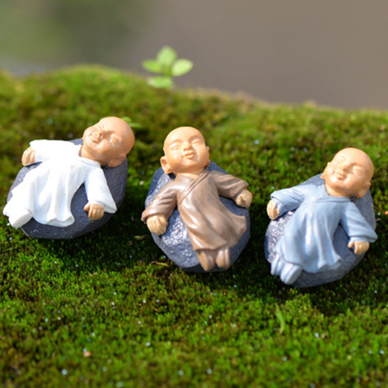 Kung Fu Cartoon Monk Figurines Mini Monk Ornaments Terrarium Decoration Moss Succulent Micro Landscape Resin Monk Crafts Kids Toy