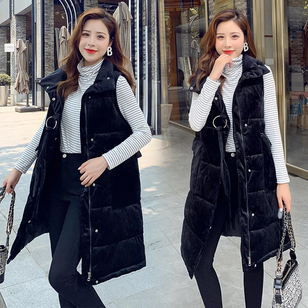Vielleicht New Long Vest Women Coat Winter Vest Women Waistcoat Fashion Ladies Stand Collar Velvet Vest Jacket For Female 201102