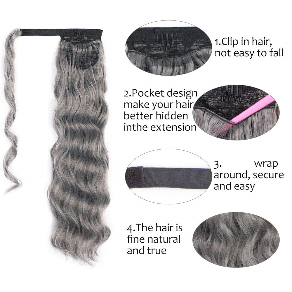 Custom natural curly wavy grey updo bun puff pony tail hairpiece Wrap around clip in with two combs easy ponytail gray hair extensions