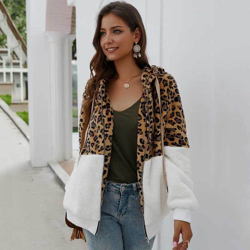 Fashion Leopard Faux Fur Coat Women Teddy Coat Female Leopard Print Plush Teddy Jacket Long Sleeve Fluffy Winter Coat Women 201019