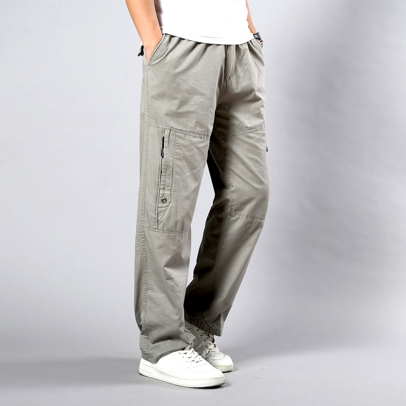 Summer Men's Khaki Pants Large Size Straight Fit Big Sizes 5XL Side Pockets Wide Leg Cotton Black Cargo Pants Work Trousers Male 201109