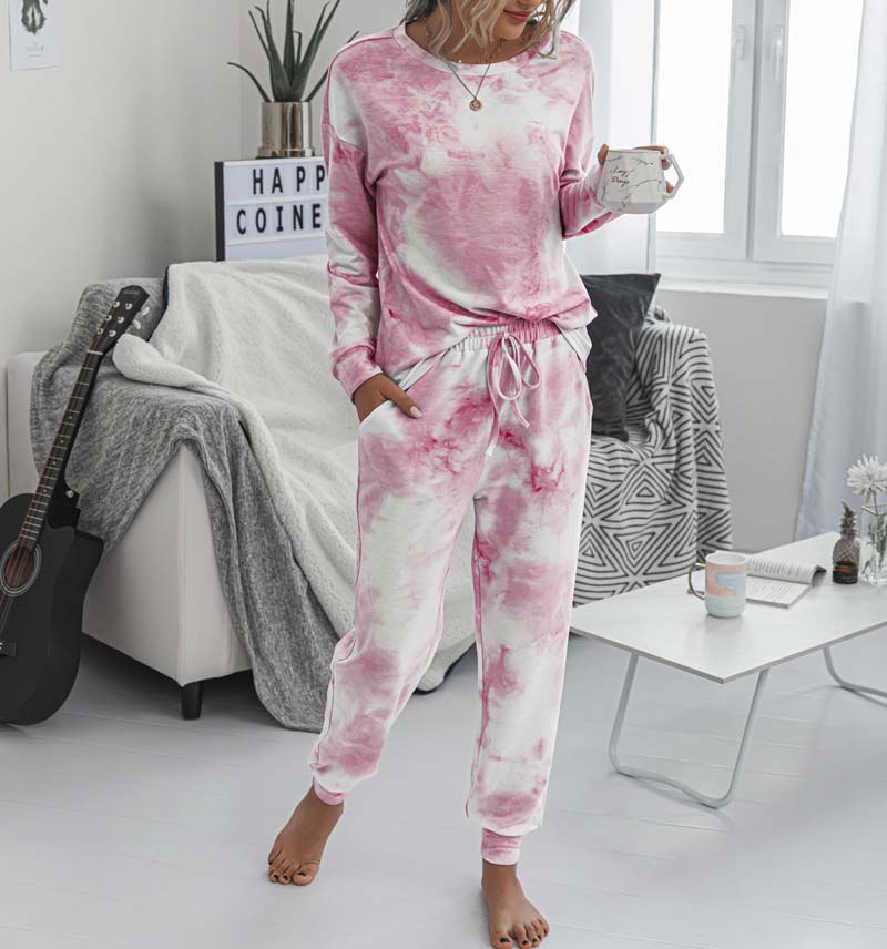 Women's Pajamas Tie Dye Lounge Wear Loungewear Women Pajamas Set Tie Dye Sleep Set Lounge Set Long Sleeve Sleepwear Women 201217