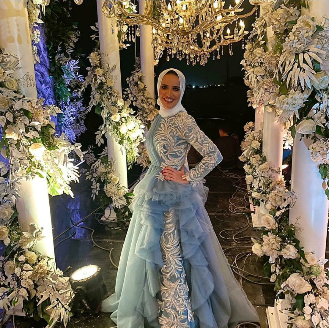 2020 Muslim Prom Dresses Lace Sequined Long Sleeve Pleats High Collar Party Evening Gowns vestido de novia Celebrity Dress