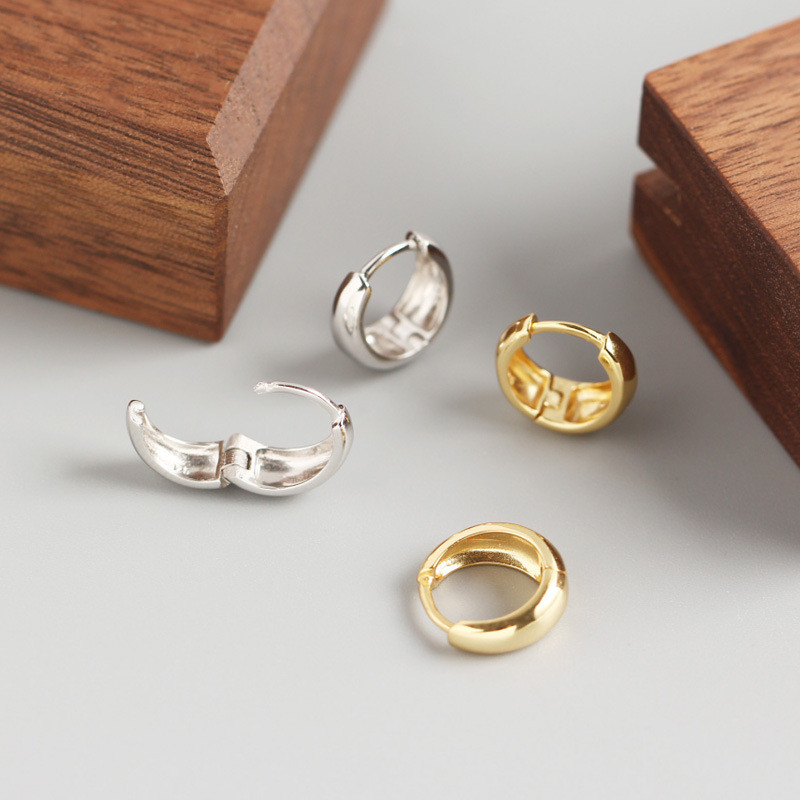 Women Earrings 100% 925 Sterling Silver Wide Surface Stud Earring Silver /Gold Color Female Circle Hoop Earrings