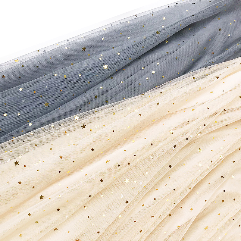 New Spring Tulle Skirts Womens Fashion Shining Star Mesh Tutu Skirt Pleated Long Skirts Midi Skirt Saias Faldas Jupe Femme T200324