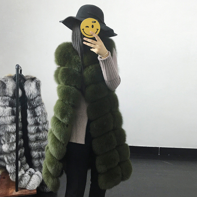 Faux Fur Coat Autumn Winter Women Fashion Casual Warm Slim Sleeveless Long Faux Fox Fur Vest Winter Pockets Jacket Women 201212
