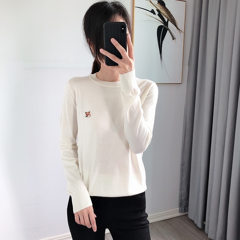 Women Sweater Early Autumn Embroidery Loose Round Neck Long Sleeve Pullover Sweater 201017