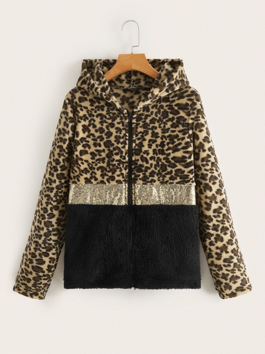 EMERY ROSE Drop Shoulder Leopard Pattern Colorblock Hooded Teddy Jacket N6Gk#, Multicolor
EMERY ROSE Drop Shoulder Leopard Pattern Colorblock Hooded Teddy Jacket N6Gk#, Multicolor