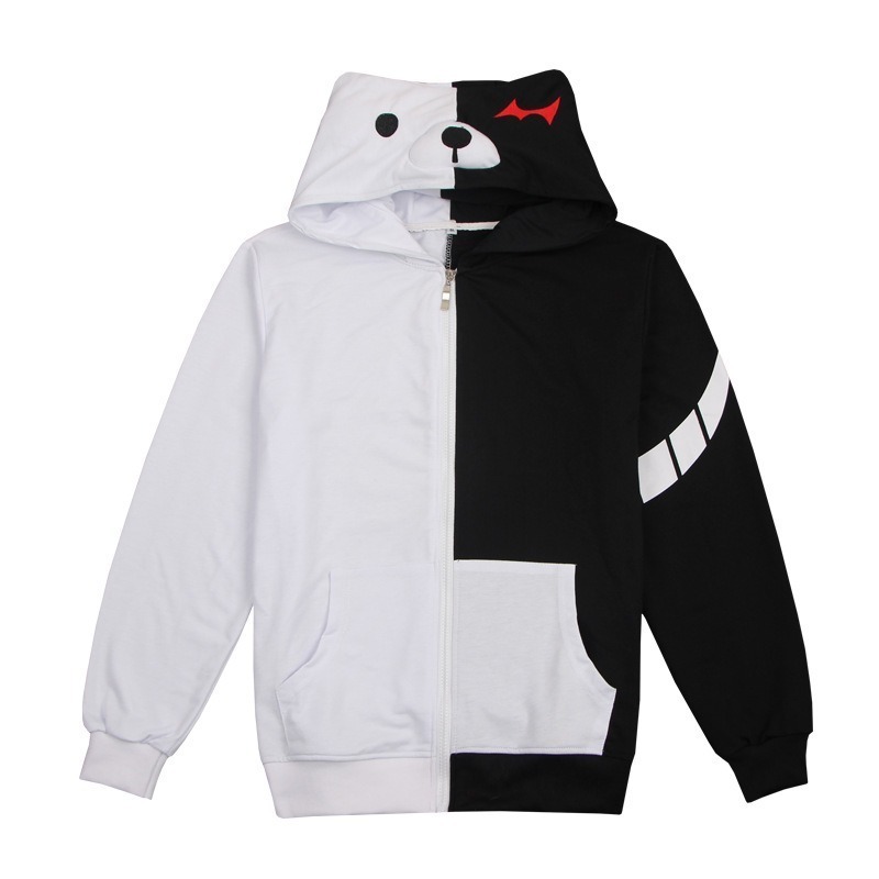 women hooded sweatshirts cartoon bear embroidery black white patchwork hoodies autumn long sleeve Tracksuits Female Tops 201029
