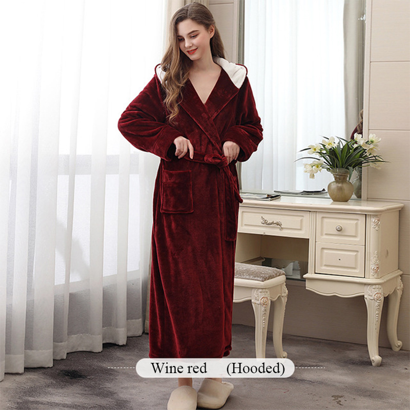 2021 New Women Winter Hooded Warm Woolen Robe Thicken Loose with Bands Soft Homewear Kimono Solid Ankle Length Sleepwear Robes Qxgq, Red wine
2021 New Women Winter Hooded Warm Woolen Robe Thicken Loose with Bands Soft Homewear Kimono Solid Ankle Length Sleepwear Robes Qxgq, Red wine