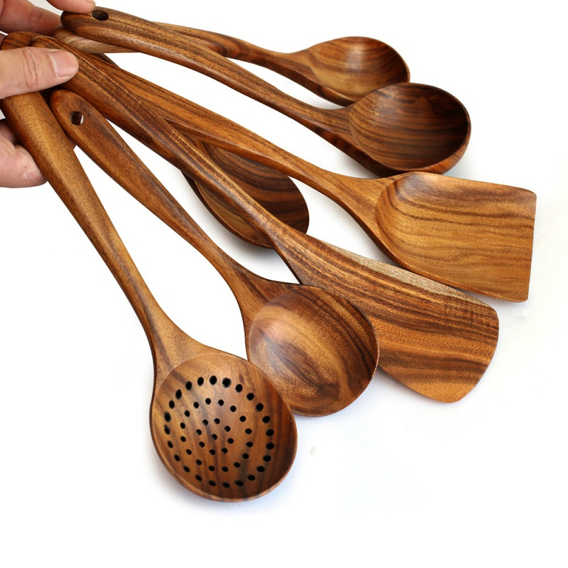 17pcsset Teak natural wood tableware spoon colander spoon special nano soup skimmer cooking spoon wooden kitchen tool kit4009513