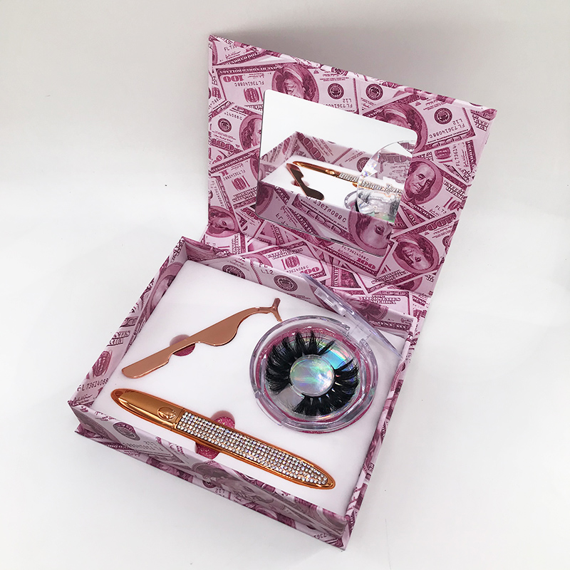 Custom Logo Eyelash Box with Eyeliner Lash Glue Pen Tweezers 25mm Mink Lashes False Eyelashes Box
