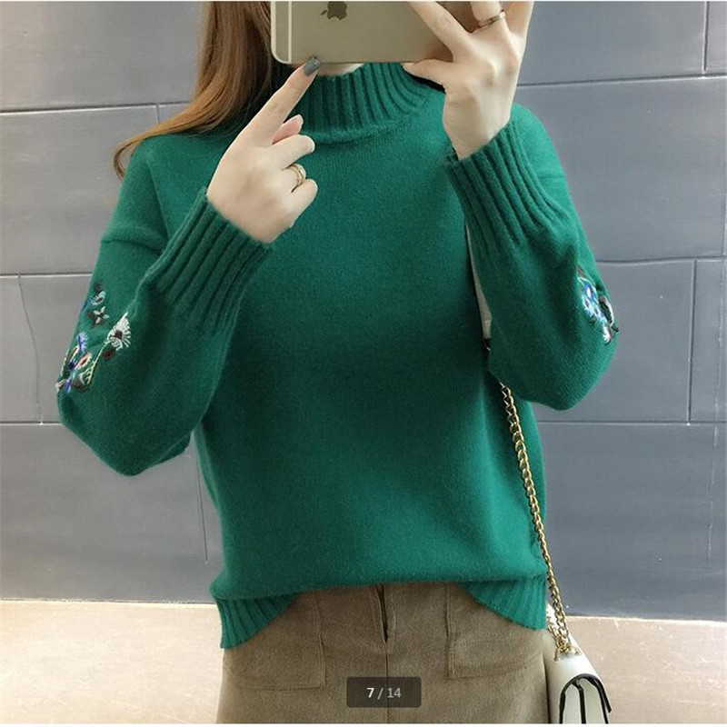High quality women fashion Turtleneck sweater women top woman long sleeve warm sweaters Embroidered Knitted pullover B3965 200924