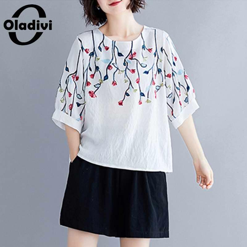 Oladivi Plus Size Embroidered Cotton Linen Blouse Women Fashion Casual Shirt Summer 2021 New Casual Top Tee Big Tunic L XL XXL, Blue
Oladivi Plus Size Embroidered Cotton Linen Blouse Women Fashion Casual Shirt Summer 2021 New Casual Top Tee Big Tunic L XL XXL, Blue
