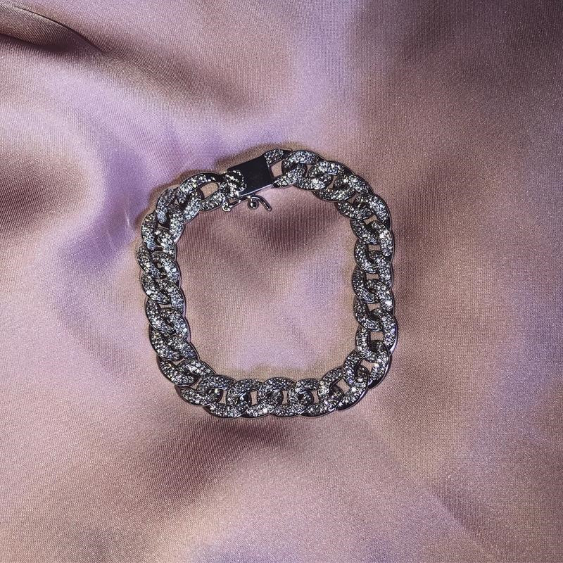 White Gold CZ Dia Popcorn Chain Bracelet