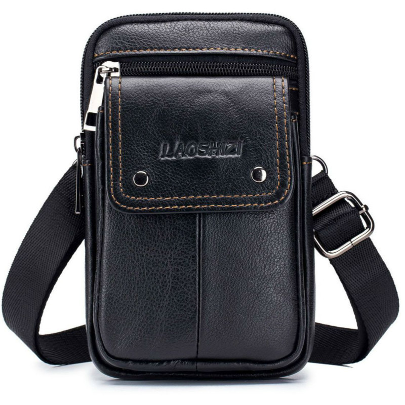 LAOSHIZI brand Men Genuine Leather Waist Pack Bag Mini Phone Pockets Case Coin Purse Male Money Bags Shoulder Messenger Bag LJ200930