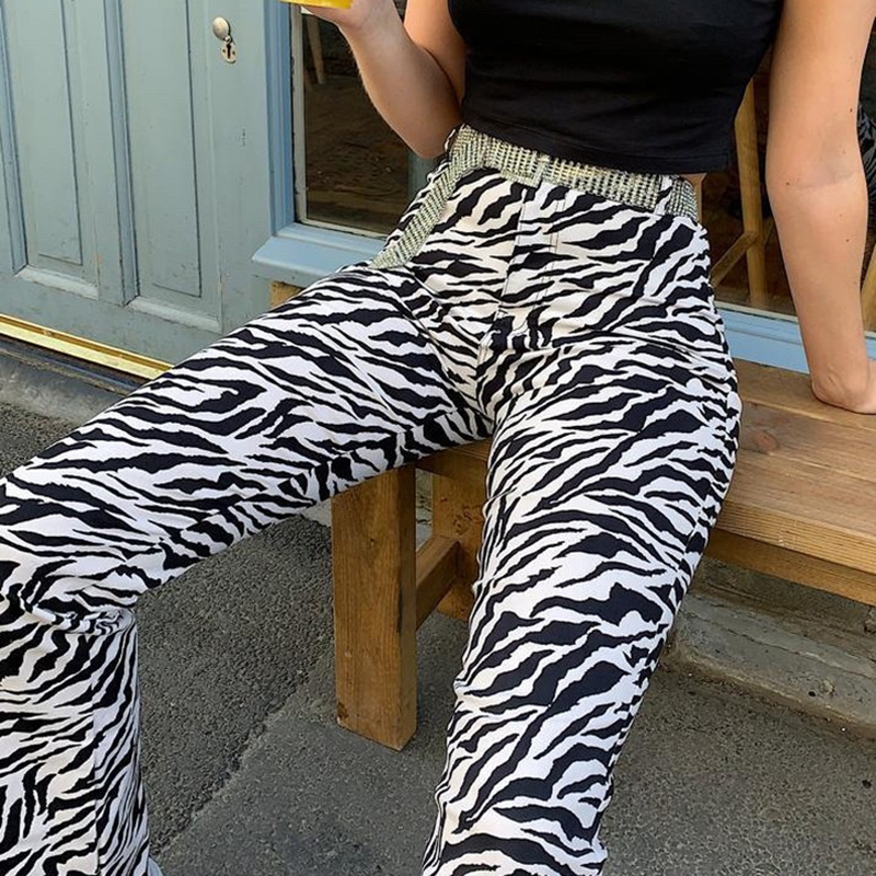 HEYounGIRL Zebra Animal Print Elegant Pants Capris Harajuku High Waist Trousers Ladies Casual Office Pants Women Streetwear T200617