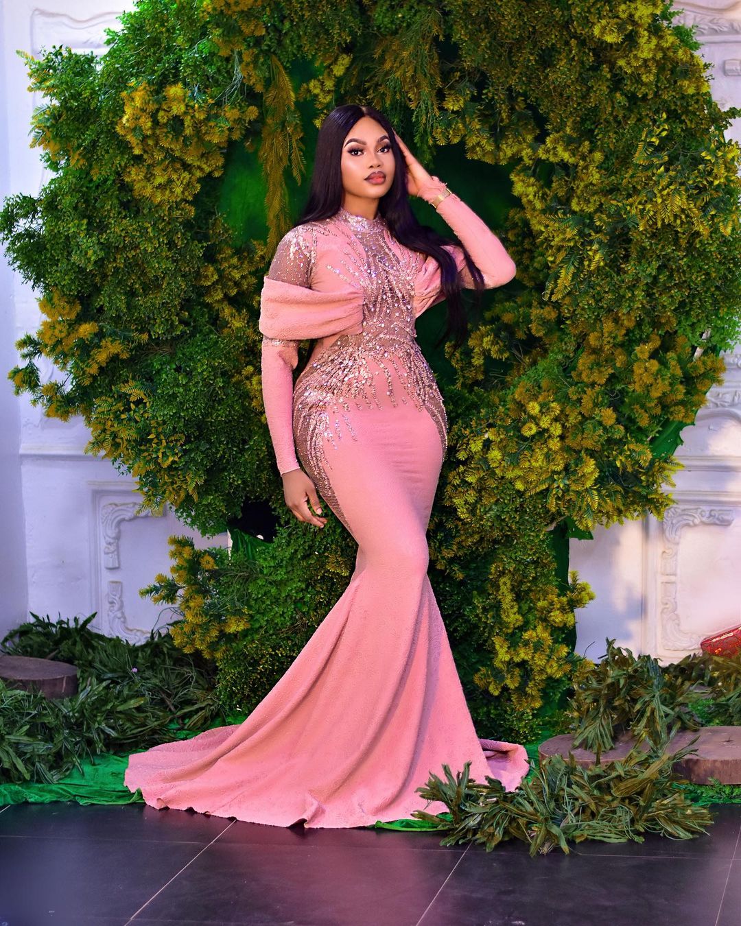 Plus Size Arabic Aso Ebi Pink Mermaid Luxurious Prom Dresses Beaded Sequins Evening Formal Party Second Reception Birthday Engagement Bridesmaid Gowns
