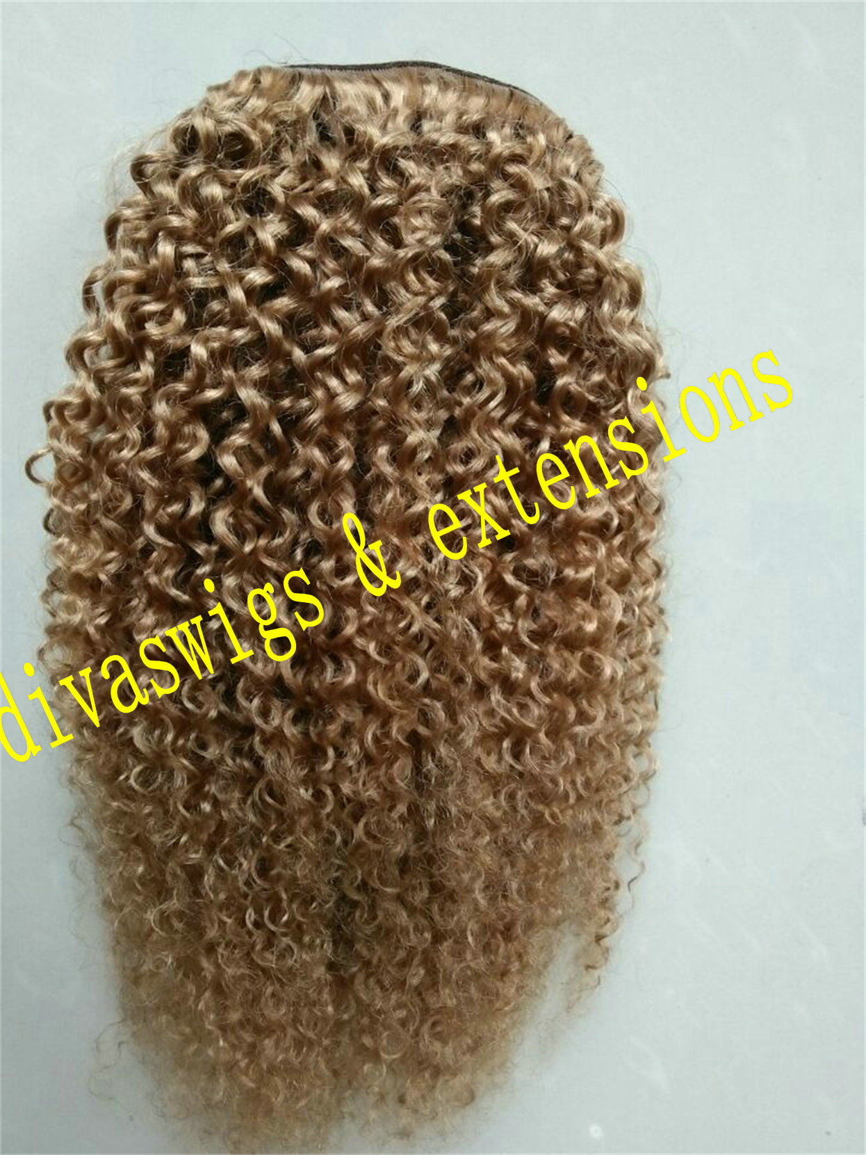 Blond Kinky curly Ponytail Human Hair Real Natural Hair Extensions Remy Hair Horsetail Clip On braids Ponytail Extensions hair piece Blonde hairpiece 