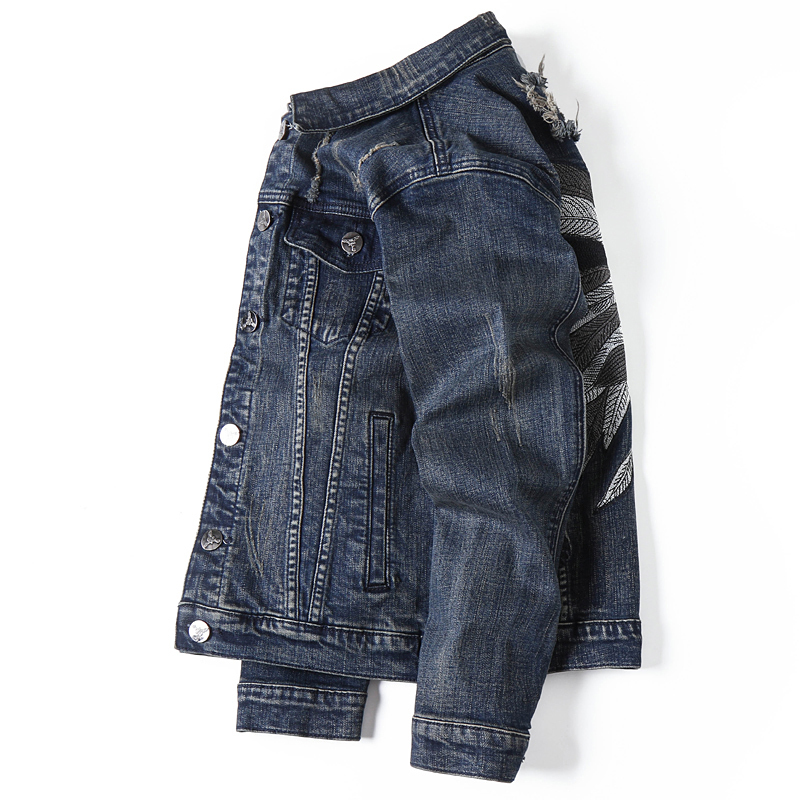 European Style Men Sets Embroidered Indian stretch denim Blue 2 Pieces Maching Set Jacket and Hole Jeans Mens Clohing 201109