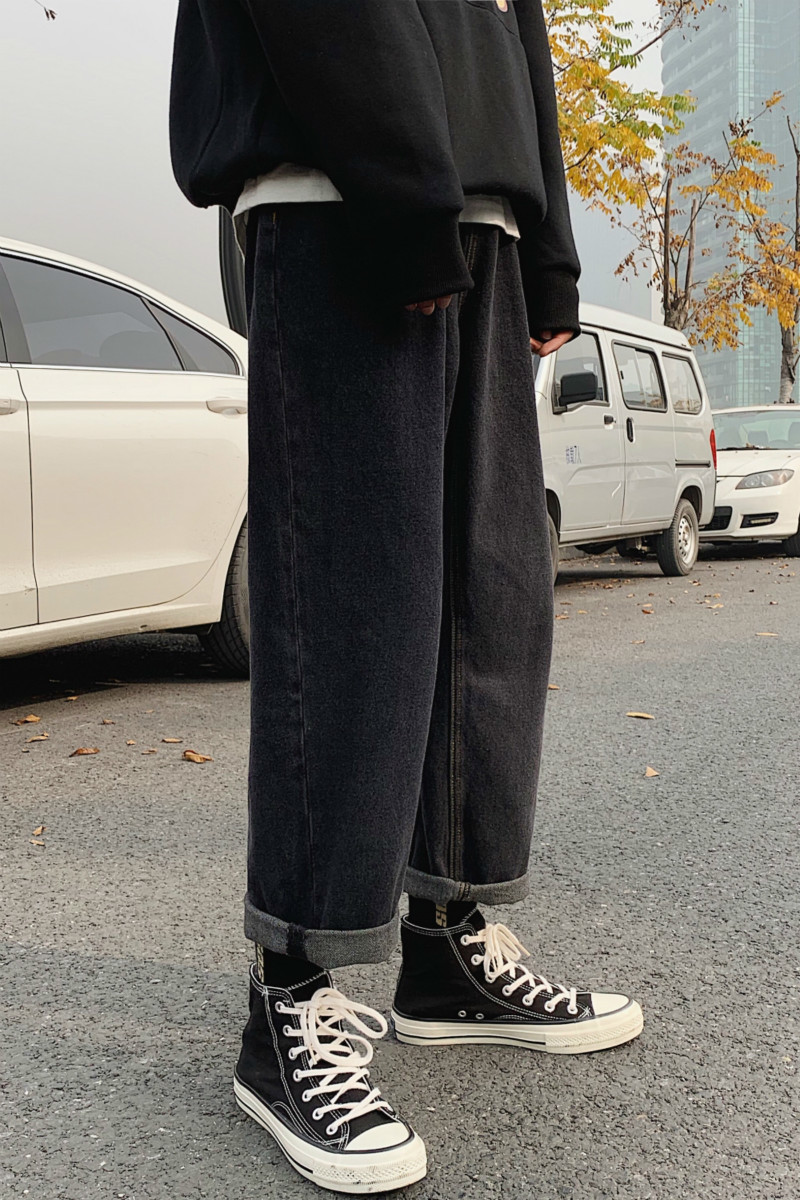 Spring Autumn Recommended Black Jeans Men Casual Jeans Simple Loose Straight Trousers Male Blue Pants M 2XL 201111