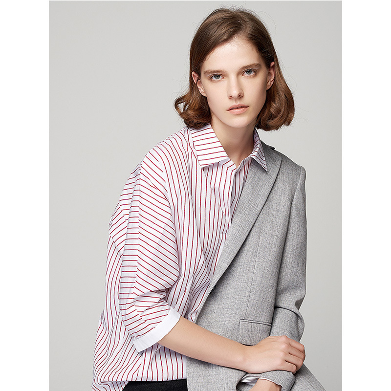 Toyouth Autumn Striped Shirts OL Style Three Quarter Batwing Sleeve Women Blouses And Shirt Irregular Hem Blusas Mujer T200322